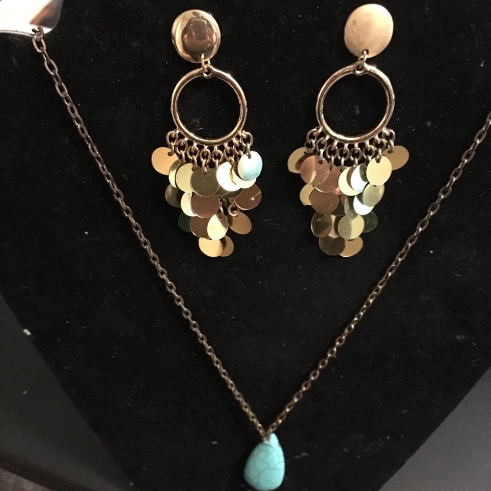 Turquoise Necklace with Avon Chandelier Earrings